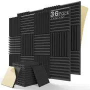 Upgrade 36 pack Sound Proof Foam Panels With Self 1 Inch 36 Pack Black