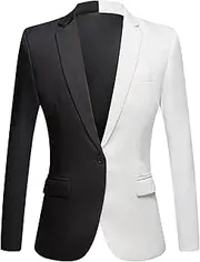 [SWJGLITTR] Men's Patchwork Blazer Jacket One-Button Wedding Suit Coats Contrast Tuxedo Dinner Suit Jackets