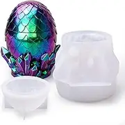 LET'S RESIN Dragon Egg Resin Molds, Large Resin Jar Resin Epoxy Molds with Lid and Crystal Cluster Base, Lifelike Dinosaur Egg Silicone Molds for Epoxy Resin, DIY Craft