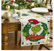 The Grinch Stole Christmas Burlap Table Runner 12" X 72" White Green Holiday New
