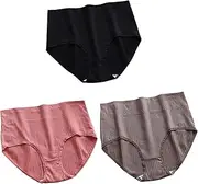 [FARZAH] Women Panties Female Underwear Ladies Mid Rise Briefs 3 Pack Ladies Knickers High Rise Soft Underwear Plus Sizes Ladies Mid Rise Briefs Comfy Hipster Panties Women Plain Brief, 6 Colors(Color:B,Size:3
