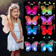 Led Light up Fairy Wing Flashing Butterfly Wing with Wand Headband Girl Costume