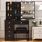 Vanity Desk Set with Large 10 LED Lighted Mirror with 6 Drawers for Bedroom