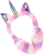 [PACKOVE] 1Pc Unicorn Plush Earmuffs Stylish Warm Ear Covers for Winter Outdoor Use Foldable Fluffy Design Safe Material Unique Winter Accessory for Adults