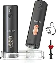 CIRCLE JOY Top Load Electric Salt and Pepper Grinder Set with 110ML Spice Container, 6 Levels Adjustable Coarseness Pepper Grinder with Storage Base, White Led Light, USB Rechargeable