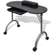 Folding Manicure Nail Table with Castors - Black