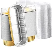 50 Pack 6.8oz Mini Golden Loaf Pans with Lids, Rectangular Aluminum Foil Baking Pans, Cupcake Containers Wrappers Cheesecake Creme Brulee Ramekins(Golden)