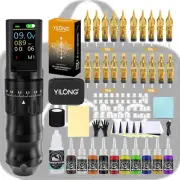 Wireless Tattoo Kit Complete Rotary Pen Machine Power Needles Ink Transfer Paper