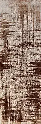 Turkish Abstract Brown 10 ft Runner Rug 3x10 Soft Pile Carpet