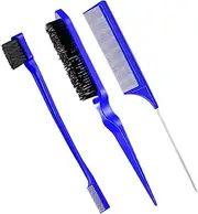 Geiserailie 3 Pcs Slick Back Hair Brush Set Bristle Brush Edge Control Teasing Comb for Women Black Hair(Dark Blue)