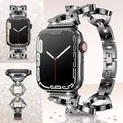 For Apple Watch 8 /7 /SE /6 /5 /4 /3 /2 /1 Ultra Round Bling Rhinestones 38mm 40mm 41mm Bracelet Strap Wristband - Black