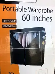 ATHome Portable Wardrobe Closet 60" Black Easy Open T-Zipper Lite Weight Durable