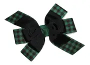 WD2U Girls Black & Green Buffalo Plaid Woodland Lumberjack Hair Bow French Clip
