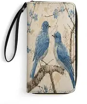 [BFGWK] Big Wallet Novelty Bluebird on the Branch Printing Long Zipper Wallet Leather Wallet Suitable for Men and Women, Style, 7.8x4.1 Inch, Style, 19.7x10.5cm