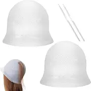 2 Pcs Hair Coloring Highlighting Cap with Needle Professional Reusable Highlighting Poked Hole Caps with Hooks for Color Hair Salon Hairdressing Dyeing Staining Tools for Women Men