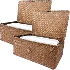 Shelf Storage Baskets with Lid, 2-Pack Wicker Storage Bakset, Woven Seagrass ...
