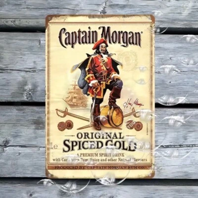 CAPTAIN MORGAN VINTAGE 8'X12' TIN SIGN CARIBBEAN SPICED GOLD RUM PIRATE BAR TIKI