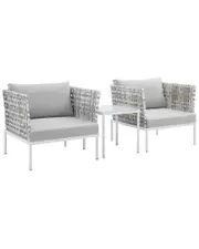 Modway Harmony 3pc Sunbrella Basket Weave Outdoor Patio Aluminum Seating Set