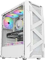 Mid-Tower Computer case, Tempered Glass Panel ATX/Micro ATX/ITX, can Install 6 ARGB Fans USB2.0-USB3.0-HD Audio, Supports Water Cooling(White)