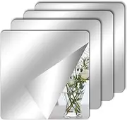4 Pack Self Adhesive Mirror Stick on Mirror 15x15cm Acrylic Mirror School Mirrors Flexible Mirror Sheets Mirror Stickers for Wall School Home Livingroom Bathroom Bedroom Decor