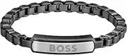 [HUGO BOSS] Men's Devon SS and plated black 1580598M Link Bracelet, SILVER/BLACK, One Size