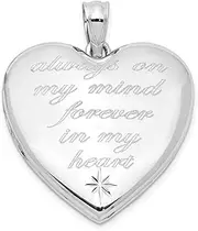 [JewelryWeb] 925 Sterling Silver Engravable Rhodium Plate Always My Mind Ash Holder Love Heart Photo Locket Pendant Necklace Measures 30.15x23.8mm Wide