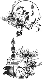 Temporary Tattoo,Nine-Tailed Fox HC-HC-640,Fox Tattoos,Water-Resistant,Real Tattoo Look,Lasts 1-2 Weeks,Resilience,18 x 11 cm