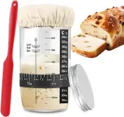 Sourdough Starter Jar,35 Oz With Thermometer, With Thermometer, Silicone Scraper
