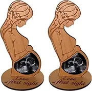 Baby Ultrasound Photo Frame - 2 Packs Baby Scan Picture Frames Pregnancy G'ifts Ideas | Ultrasound Image Wooden Photo Sign Keepsake G'ifts for Pregnant Women, Mom To Be Pregnant and Wife