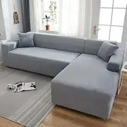 Sectional Couch Covers L Shape Stretch Sofa Slipcovers 1/2/3/4 Seater Sectional Couch Protector Covers with 1 Pillowcases (L-Shaped Sofa Cover Need to Buy 2 Pieces)