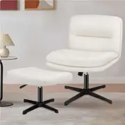 ALFORDSON Office Chair with Ottoman Cross-legged Velvet Beige
