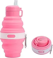 Collapsible Water Bottle Silicone Multifunctional Foldable Water Bottle Portable Suction Nozzle Travel Water Bottle (Pink)
