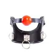 PU Padded Collar with Ball Open Mouth Gag Head Harness Restraint Slave