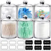 6 Pack Qtip Dispenser Apothecary Jars Bathroom with Labels - Qtip Holder Stor...