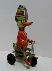 Vintage Chinese Tin Duck Wind -Up Toy w Propeller Hat Working New Old Stock