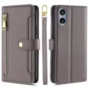 Wallet Stand Phone Case For Sony Xperia 5 V, Textured Leather Phone Cover With 2 Straps