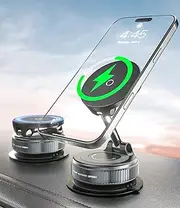 CloudValley 15W Fast Wireless Charger Car Phone Holder Mount, Vacuum Suction Cup Phone Holder Design for MagSafe iPhone 16/15/14/13/12, 360° Adjustable & Foldable Stand for Dashboard & Windshield