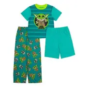 3 PC Baby Yoda Pajamas Set Shorts T Shirt Pants Boy 6 8 10 12 Grogu Mandalorian