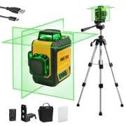 3 X 360° Laser Level with Tripod - Rechargeable 82Ft Cross Line Leveler, Gree...