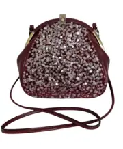 Patricia Nash Portafina Leather Sequined Frame Crossbody Bag-Burgundy-NWT