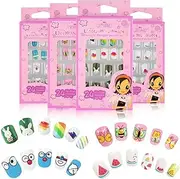 TOROKOM 96 Pieces Stick-on Nails for Children, Self-Adhesive Artificial Fingernails Set, Artificial Nails for Girls, Small Hands, Women