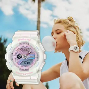 CASIO 卡西歐 Baby-G 極光舞動炫彩計時手錶 送禮首選-極光白X粉 BA-110PL-7A1