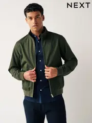 Khaki Green Shower Resistant Check Lining Harrington Jacket (N02168) | $66
