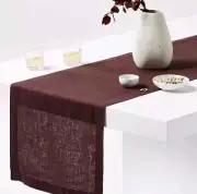 Crate & Barrel Marin 120" Merlot Red European Flax Linen Table Runner NEW