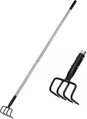 BARAYSTUS Long Hand Cultivator, Carbon Steel & Stainless Steel Tiller Cultivator, Garden Cultivator with Telescopic Handle and Soft Handle Cover, Hand Tiller for Digging Loosening Weeding
