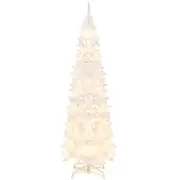 Costway 2.1M Pre-Lit Christmas Tree White Xmas Tree Slim Pencil Artificial Hinged Decoration Home Shop Decor