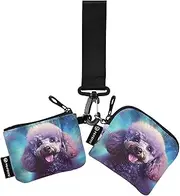 [XYMZR] Mini Zip Around Wristlet keychain Wallet Poodle Blue Galaxy for Women Personalized Pattern Detachable Dual Pouch Wristlet Portable Wallet Phone Coin Purse, Multi-colored, One Size