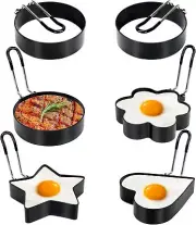 6 Pack Eggs Rings, Stainless Steel Egg Cooking Round Pancake Black