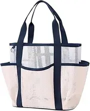 [Generic] Beach Mesh Bag - Foldable Large Capacity Travel Cosmetic Tote, Breathable Shoulder Bag for Makeup Toys Storage, Airplane-Ready Pouch for Camping Poolside Picnic Yoga Fishing Trip Weekend Getaways for