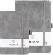 2 Pack Notebook-A6/A5 Lined Journal Notebook,100 Pages 80 GSM Journal Notebook Hardback Notepad with Bookmark, Pen Loop,Premium Leather Hardcover Notebook for Writing Study Office Travel Recording (Gray)